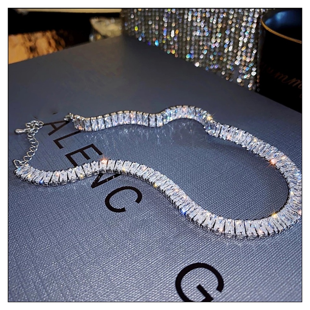 NEW Silver Inlaid Zircon Shimmering Sparkle Shiny Choker Necklace - Picture 4 of 7